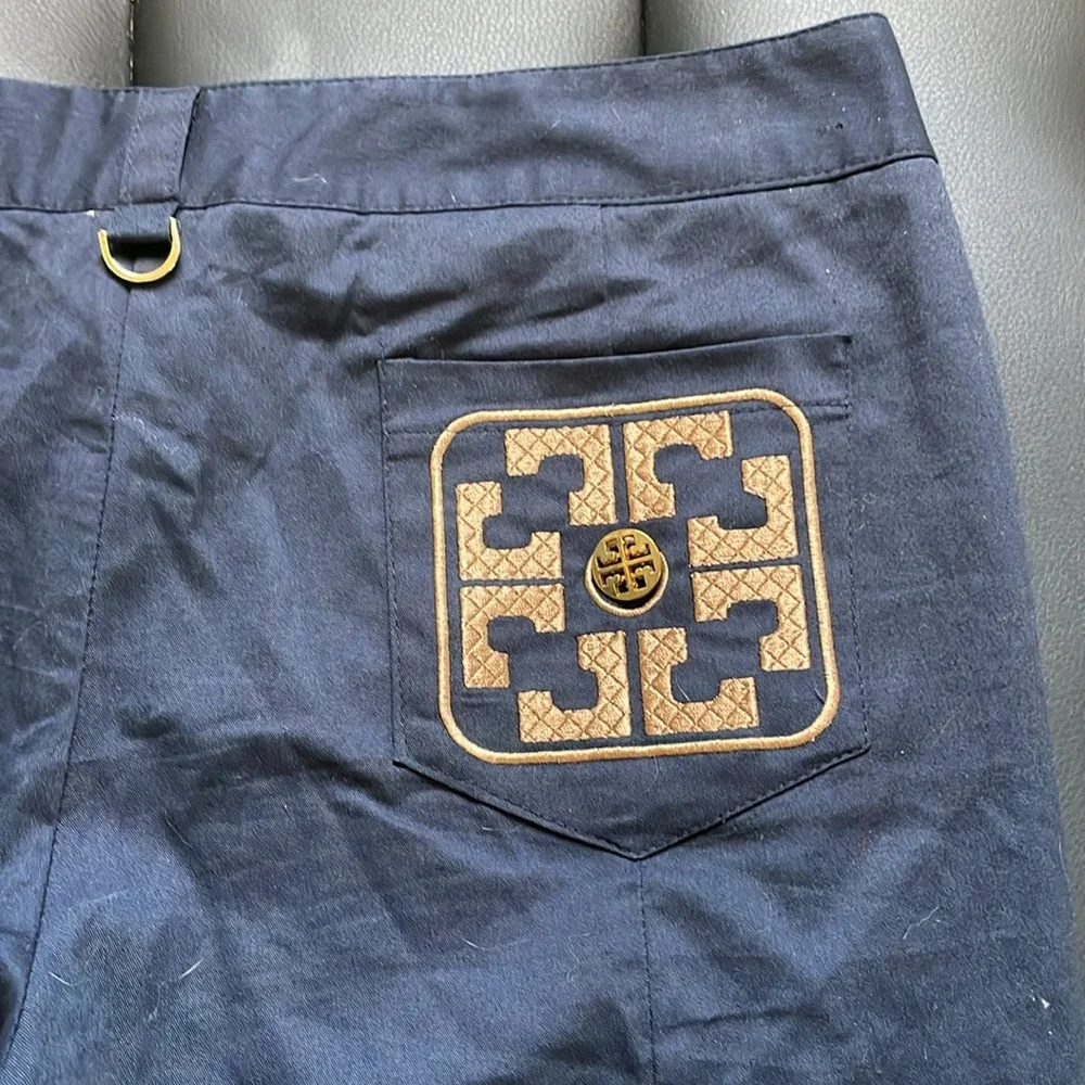 Tory Burch Navy Capris with Logo Patch